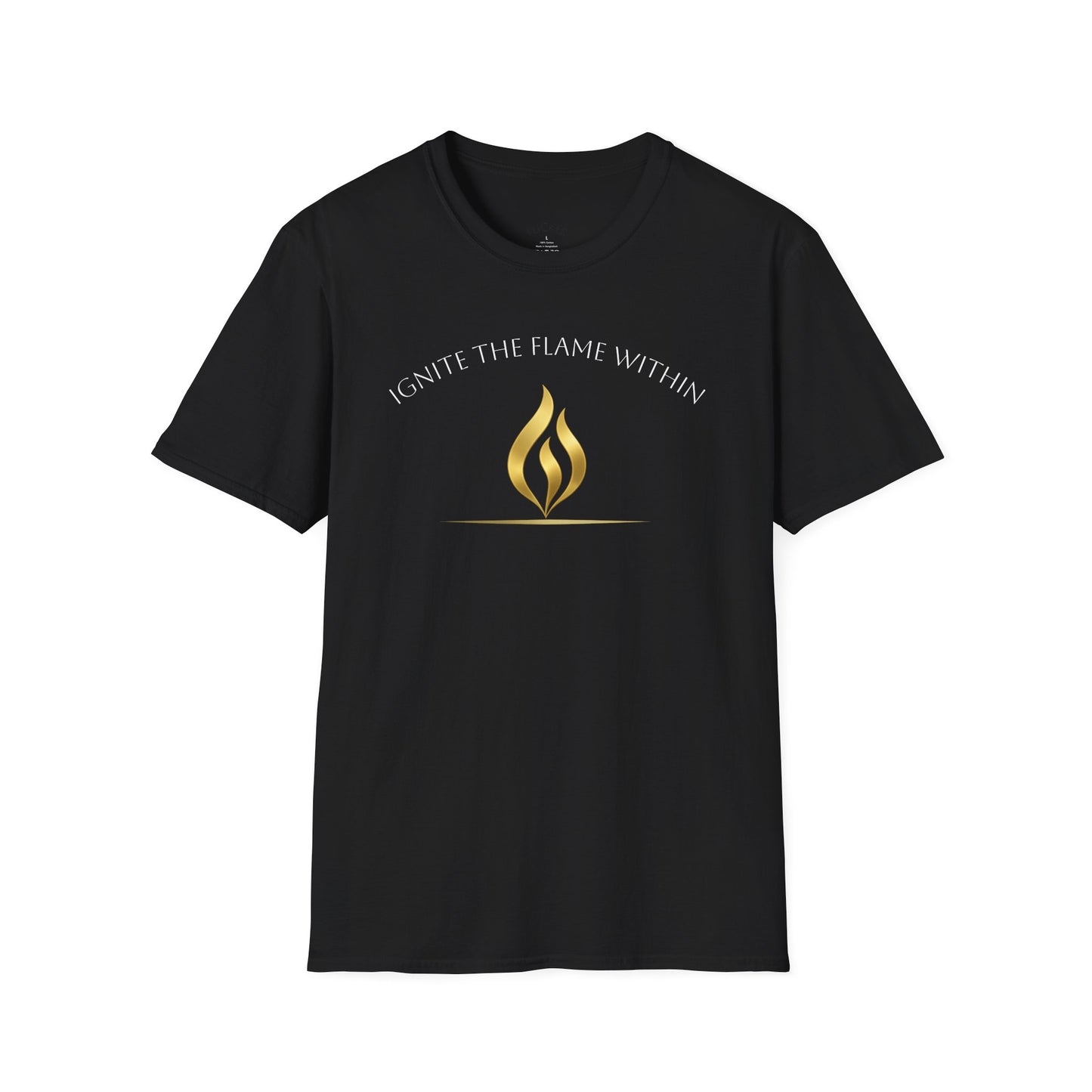 Ignite the Flame Within black T-Shirt – Uplifting Quote Tee for Motivation, Self-Expression, Gift for Friends, Spiritual Growth, Everyday Wear