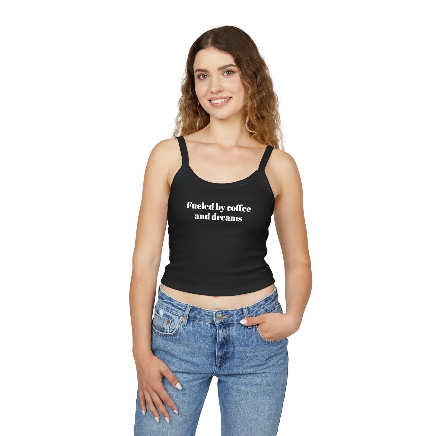 Coffee Dreams Tank Top, Women's Spaghetti Strap, Casual Summer Wear, Great Gift for Coffee Lovers, Perfect for Vacations
