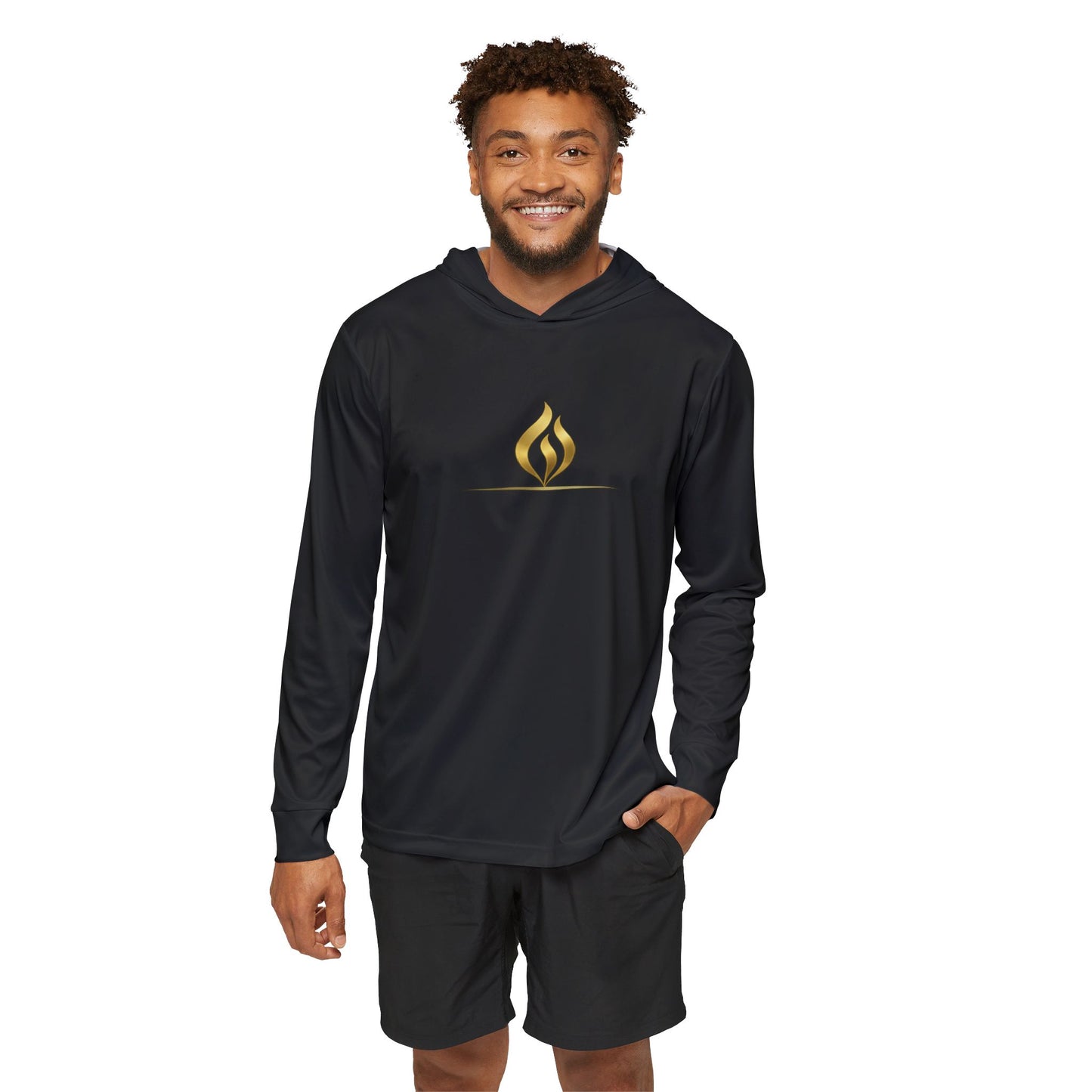 Men's Black Sports Flicker Hoodie with gold flame- AOP, Athletic Warmup, Workout Gear, Fitness Fashion, Outdoor Clothing, Gift for Him