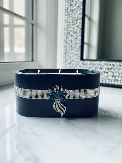 12 oz Sapphira Cement Candle w sapphire and rhinestone accents