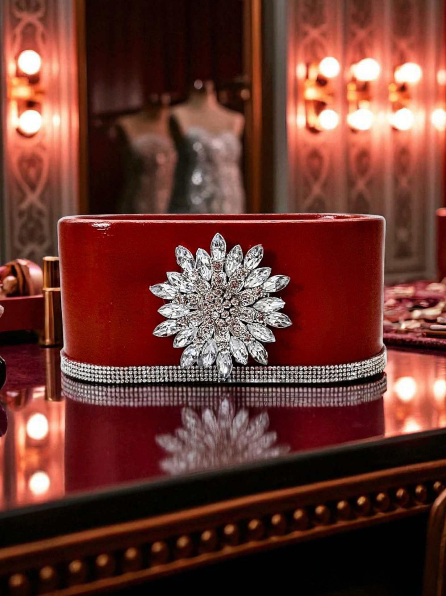 Krystl Cement Candle w/crystal and rhinestone accents
