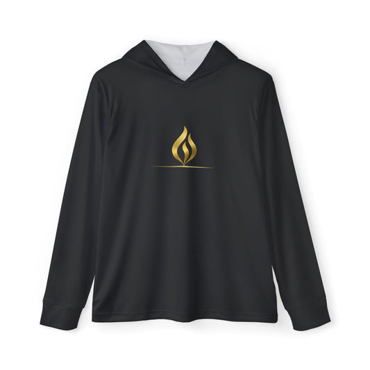 Men's Black Sports Flicker Hoodie with gold flame- AOP, Athletic Warmup, Workout Gear, Fitness Fashion, Outdoor Clothing, Gift for Him