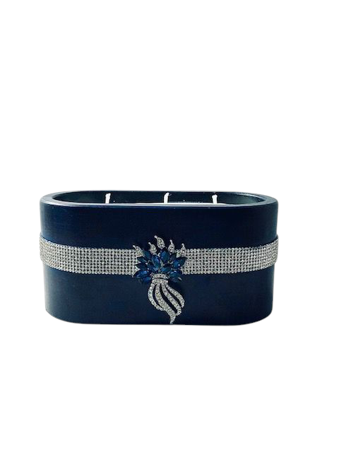 12 oz Sapphira Cement Candle w sapphire and rhinestone accents