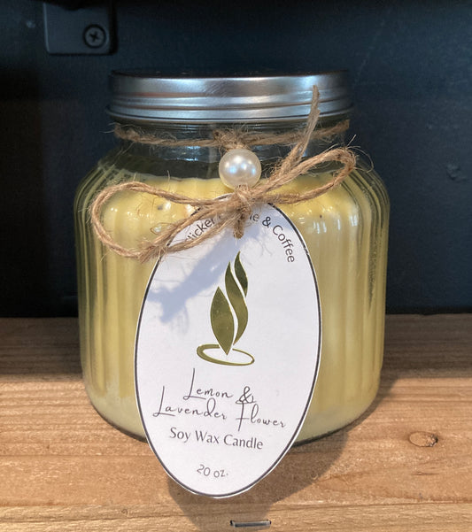 16 oz. Lemon & Lavender Flower Ribbed Jar Candle